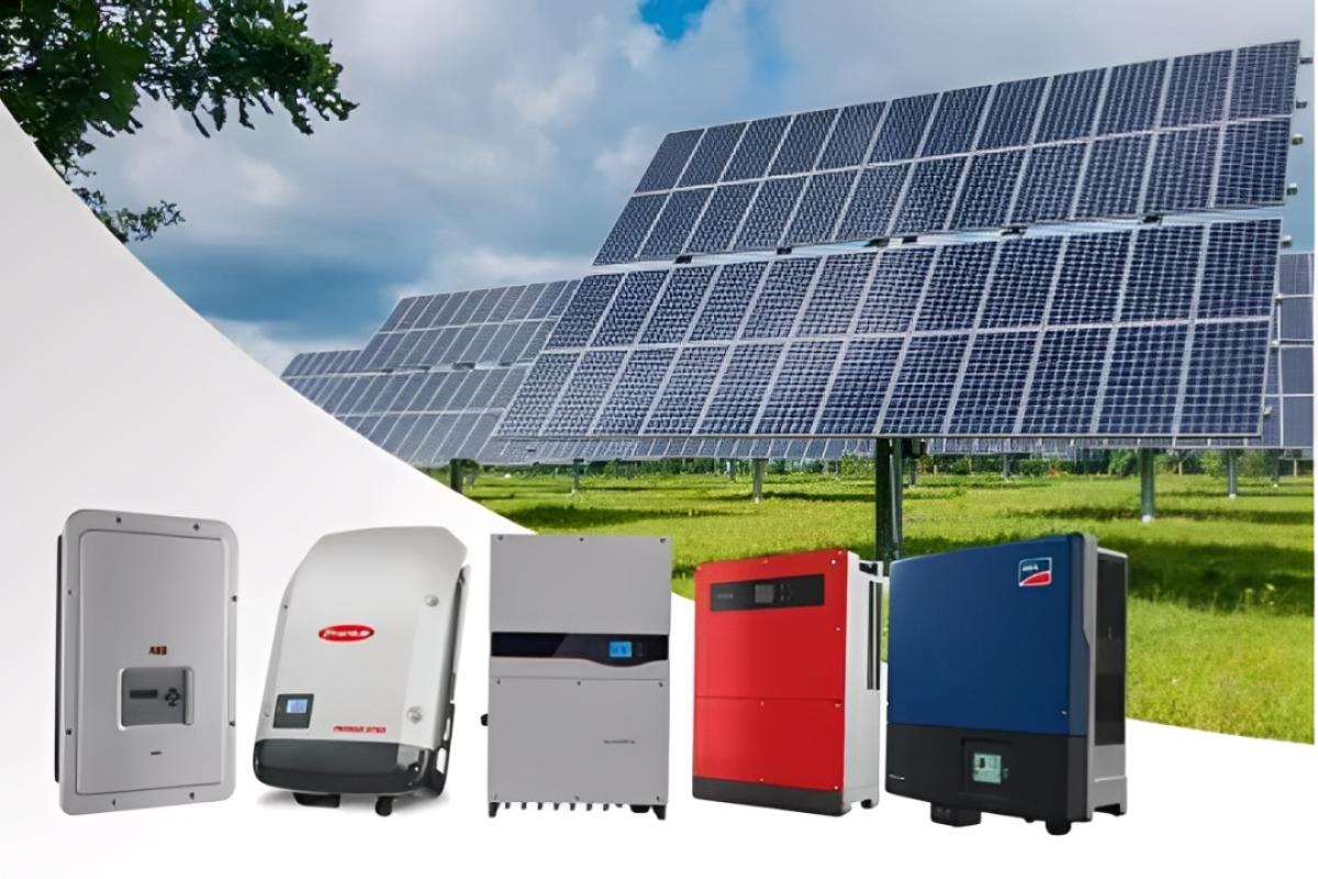 Illustration of a solar inverter system converting solar panel DC power into AC electricity for home use, with labeled components for beginners.