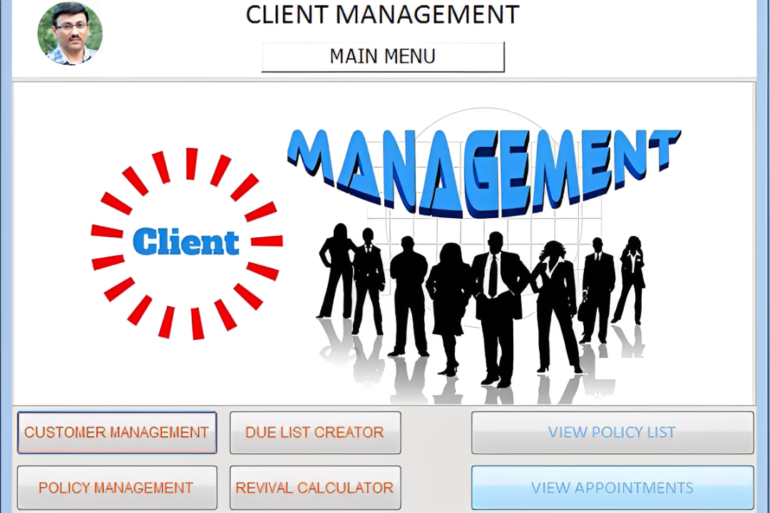 Illustration showing a client management interface dashboard with cloud tools, AI features, and secure client data management for digital businesses.